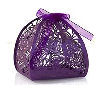 Codulu 50 piezas cajas de caramelos de papel flores con diseño cajas de recuerdo de boda con cintas caja de regalo para invitados cumpleaños,boda y fiesta-morado