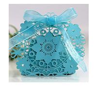 Codulu 50 piezas cajas de caramelos de papel flores con diseño cajas de recuerdo de boda con cintas caja de regalo para invitados boda,fiesta y cumpleaños-azul