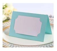 Codulu 50 tarjetas de lugar de mesa, tarjetas de nombre en blanco, tarjeta de asiento plegada, tarjeta de tienda de campaña para cumpleaños, boda, fiesta, festival, color azul