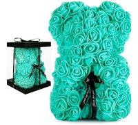 Codulu Oso de Rosas con Lazo Negro y Caja - Oso de Rosas Artificiales de 25 cm, cumpleaños,para Novia,Esposa,día de la Madre,Navidad (#2)