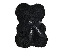 Codulu Oso de Rosas con Lazo Negro y Cristal - 25 cm Flores Artificiales Oso de Rosas Cumpleaños para su Novia Esposa Día de la Madre Navidad - (# 4)