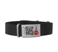 Codylife NATO Negra - Pulsera de Identificación Médica QR | Nylon de Alta Resistencia y Acero Quirúrgico | Alerta de Emergencia SOS | Sin Cuotas | Ajustable para Hombre y Mujer