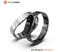 Coeera Para Xiaomi Mi Band 6 7 5 4 3 Pulsera para Mi Band 4 Correa Metal MiBand 6 Correa de muñeca Mi Band 5 7 Pulsera Three beads rosegold For Mi Band 7