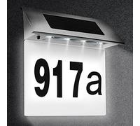 COEKI Número de Casa de Acero Inoxidable Iluminado por 4 LEDs Número de Casa Solar con Interruptor Crepuscular IP65 Impermeable para Exteriores con Números 0-9 y Letras A-H (A)