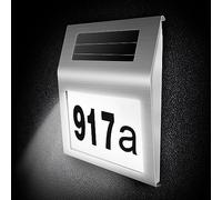 COEKI Número de Casa de Acero Inoxidable Iluminado por 4 LEDs Número de Casa Solar con Interruptor Crepuscular IP65 Impermeable para Exteriores con Números 0-9 y Letras A-H (B)