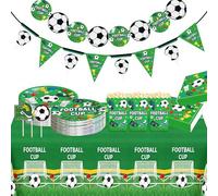 COEKI Vajilla de fiesta de fútbol para 10 invitados, Juego Completo Incluye Platos, Servilletas, Cubo de palomitas, Decoración para Fiesta de Cumpleaños Infantil Temática Deportiva