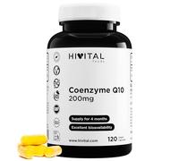Coenzima Q10 200 mg. 120 cápsulas veganas para 4 meses de tratamiento. CoQ10 Ubiquinona pura Natural obtenida por fermentación. Fabricado en España por HIVITAL