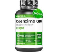 Coenzima Q10 200mg, 100% Pura Fermentada Naturalmente, 1 Cápsula al Día (4 Meses de Suministro), 120 Q 10 Capsulas Veganas Ubiquinone 200mg, Q10 Coenzima Antioxidante Sin Gluten y Sin OMG, Vitastrong