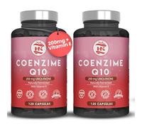Coenzima Q10 200mg - 120 Caps (2 Botes) 100% Fermentación Natural, mejora la Energía y Salud Cardiovascular, Q10 Coenzima Ubiquinona aumenta la Función Muscular y Rendimiento Físico coq10 + Vitamina E