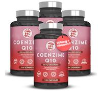 Coenzima Q10 200mg - 120 Caps (4 Botes) 100% Fermentación Natural, mejora la Energía y Salud Cardiovascular, Q10 Coenzima Ubiquinona aumenta la Función Muscular y Rendimiento Físico coq10 + Vitamina E