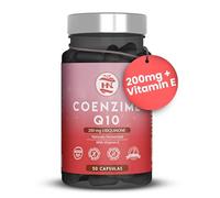 Coenzima Q10 200mg - 50 Caps (50 días) 100% Fermentación Natural, mejora la Energía y Salud Cardiovascular, Q10 Coenzima Ubiquinona aumenta la Función Muscular y Rendimiento Físico coq10 + Vitamina E