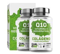Coenzima Q10 con Resveratrol y Vitamina C - Ayuda a Fortalecer Piel, Huesos y Articulaciones - Formato 180 Cápsulas - Ácido Hialurónico - Plus de Hidratación de la Piel - QUALNAT