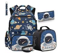 COEQINE 4 mochilas para niños con lonchera de 8 a 10 bolsas escolares con llaveros, estuche para lápices para viajes, Astronaut Rocket Space