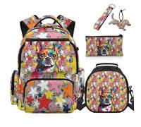 COEQINE 5 mochilas para la escuela de 3er grado para niños, mochilas de escuela primaria para laptop de 17 pulgadas, Lindo bulldog francés colorido, M, Diseñador