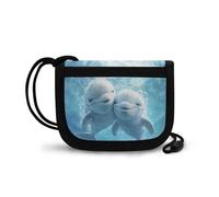 COEQINE Billetera de animales para adolescentes y niños pequeños, bolsa de dinero triple con bolsillo para monedas para niños y niños, cartera de viaje con cordón, Delfín blanco