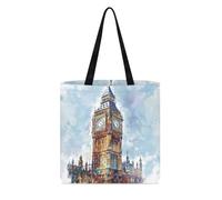 COEQINE Bolsa de comestibles con temática de bandera con bolsa, reutilizable, plegable, para compras, uso diario, Gran Bretaña, Londres, Big Ben