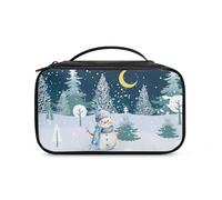 COEQINE Bolsa de cosméticos de Navidad para mujer, bonita bolsa de maquillaje grande y estética, Muñeco de nieve y luna azul noche, Neceser