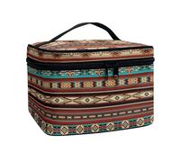 COEQINE Bolsa de maquillaje con cremallera suave, ligera, de gran capacidad, bolsa de cosméticos durante la noche, Marrón Western Tribal