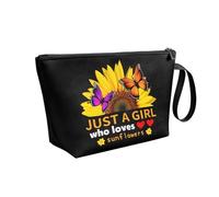 COEQINE Bolsa de maquillaje de cuero para mujer, bolsa de cosméticos de viaje con asas, bolsa de aseo portátil impermeable, Just a Girl- Who Loves Sunflowers, Neceser