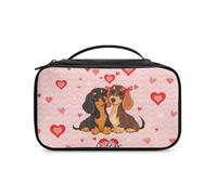 COEQINE Bolsas de maquillaje de viaje para mujer, con estampado floral estético, portátil y doble, bolsa de aseo de gran capacidad, Cute Dogs - Pareja de perros salchicha, Neceser