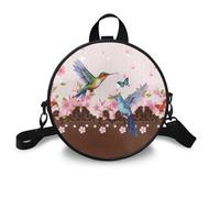 COEQINE Bolso bandolera de cuero para mujer, con asas, portátil, de poliuretano, redondo, bolso de hombro, Flor rosa colibrí