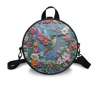 COEQINE Bolso bandolera de cuero para mujer, con asas, portátil, de poliuretano, redondo, de hombro, bolso de mano, Colibrí Flor Azul