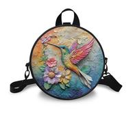 COEQINE Bolso bandolera de cuero para mujer, con asas, portátil, de poliuretano, redondo, de hombro, bolso de mano, Flor de colibrí colorida