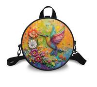 COEQINE Bolso bandolera de cuero para mujer, con asas, portátil, de poliuretano, redondo, de hombro, bolso de mano, Arte de flores de colibrí