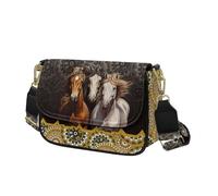 COEQINE Bolso bandolera marrón para mujer, de cuero, bolso de hombro, Caballos Mandala Boho Floral
