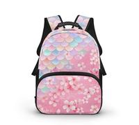 COEQINE Bonita mochila preescolar para niñas de 4 a 5 años, bolsa de libros para niños, mini bolso de mano, bolsa de regalo de cumpleaños, Flor de cerezo con escamas de pescado rosa, 40cm fit 3-6 Year