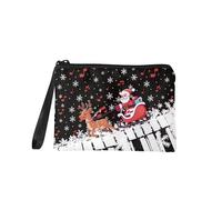 COEQINE Bonito bolso de Navidad para mujer, bolso cambiador portátil con llavero, tela de franela portátil, Teclado de piano navideño de elfo de Papá Noel, Bolsa para monedas