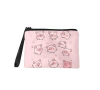 COEQINE Bonito bolso de Navidad para mujer, bolso cambiador portátil con llavero, tela de franela portátil, Cerdo rosa de dibujos animados, Bolsa para monedas