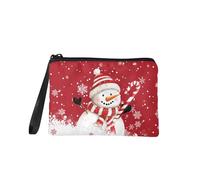 COEQINE Bonito bolso de Navidad para mujer, bolso cambiador portátil con llavero, tela de franela portátil, Cono de caramelo de Navidad Snwoman, Bolsa para monedas