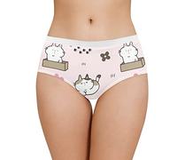 COEQINE Bragas para mujer, talla M-5XL, ropa interior morada, lindas bragas con patrón de panda de dibujos animados para el verano, Pink Cute Cat, L