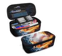 COEQINE Caja de lápices de béisbol azul para niños de 8 a 12 años, Cool 3D Baseball Burning Fire and Water, Talla única, Organizador de bolsas