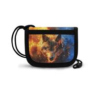 COEQINE Cartera azul para niños de 8 a 10 años con cordón, cartera de cumpleaños con cremallera portátil, Cool Wolf With Fire