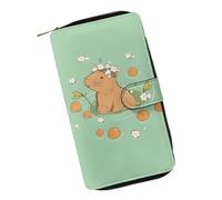 COEQINE Cartera de animales, bolso largo de cuero con cremallera para monedero, bolso de viaje para fiesta, Capibara naranja y verde, Large