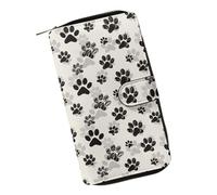 COEQINE Cartera de animales, bolso largo de cuero con cremallera para monedero, bolso de viaje para fiesta, Bonito estampado de patas, blanco y beige, Large