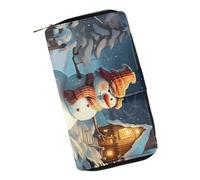 COEQINE Cartera de piel rosa con estampado de gato para mujer, regalo de cumpleaños, funda de cuero, organizador para viajes, Muñeco de nieve de Navidad