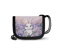 COEQINE Cartera pequeña de animales para niñas de 6 a 8 años con cordón para colgar alrededor del cuello, cumpleaños, vuelta a la escuela, Purple Daisy Cute Bunny