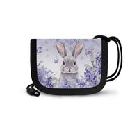 COEQINE Cartera pequeña de animales para niñas de 6 a 8 años con cordón para colgar alrededor del cuello, cumpleaños, vuelta a la escuela, Conejito floral morado