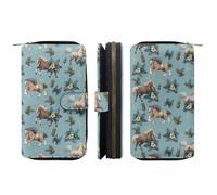 COEQINE Carteras de cuero de moda para mujer, regalo de cumpleaños y día de San Valentín para esposa, Blue Horse Boho Floral Piña Lindo