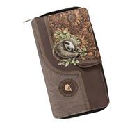 COEQINE Carteras de piel con estampado de leopardo rosa y corazón negro para teléfono y monedero largo, Bonito patrón de perezoso, L