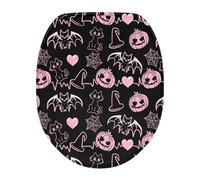 COEQINE Funda de asiento de inodoro para decoración de Halloween, para decoración de festivales, lavable, ligera, con parte inferior elástica, repuesto para baño, murciélago de gato rosa