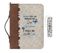 COEQINE Funda de piel para la Biblia con diseño de mariposa azul para adolescentes, para mujeres, viajes, impermeable, protector de marcapáginas, When You Go Through Deep Waters I Will Be with You