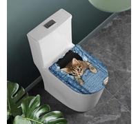 COEQINE Funda de tapa de inodoro con estampado de gato, cubierta de tapa de inodoro azul, cubierta individual para tapa de chaleco para baño, decoración de fiesta para el hogar, cubierta de asiento de