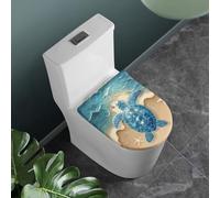COEQINE Funda para asiento de inodoro con estampado de tortuga azul, lavable, con soporte inferior elástico, mantiene el calor, ligero, cálido, cojín para decoración del hogar