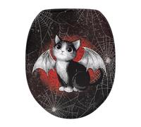 COEQINE Funda para asiento de inodoro de baño, diseño de murciélago, gato, decoración del hogar con soporte inferior elástico para la mayoría de las estrellas, lavable a máquina