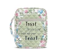 COEQINE Funda verde para la Biblia para mujer, bolsa de mano acolchada de tamaño mediano, funda para libros de la Biblia, para viajes, confía en el Señor con todo tu corazón, 27 x 21 x 5,5 cm