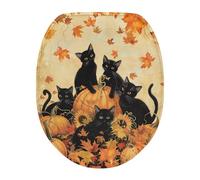 COEQINE Fundas de asiento de inodoro cálidas, cojín de otoño, decoración de otoño, diseño de gato, calabaza, hoja de arce, lavable, suave, calentador para el hogar, decoración de festivales